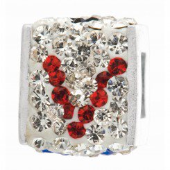 Personality jewelry collection Red+Blue+White Inital "V" Cube Bead w/White Crystal Backdrop