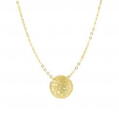 Stil Novo 14kt Yellow Gold Textured Puffed Circle Pendant On Fancy Oval Link Necklace