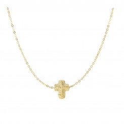 Stil Novo 14kt Yellow Gold Textured Small Puffed Cross Pendant On Fancy Oval Link Necklace