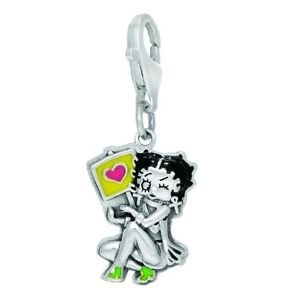 Personality Jewelry Collection Silver Enamel "Betty Boop" Sitting Clip On Charm Sterling Silver