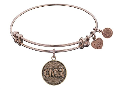 Antique Pink Stipple Finish Brass "oh My God" Angelica Expandable Bangle - Style No. PGEL1038