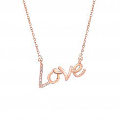 14k Pink Gold and Diamond Shiny "Love" Necklace with 0.07ct Diamond