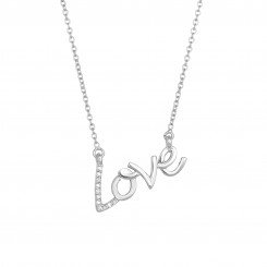 14k White Gold Shiny "Love" Necklace with 0.07ct Diamond & Lobster Clasp