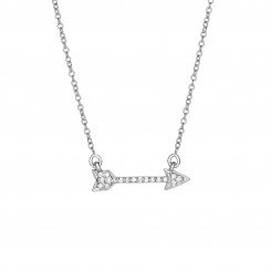 14k White Gold Shiny Sideways Arrow Necklace with 0.14ct.Diamond & Lobster Clasp