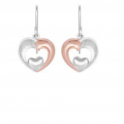 Small White Heart In Large Two Tone Open Heart Fancy Drop Earring