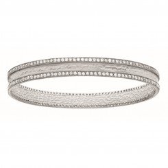 Silver Hammered Textured Concaved Slip On Bangle Studdeded with Double Row White Cubic Zirconia