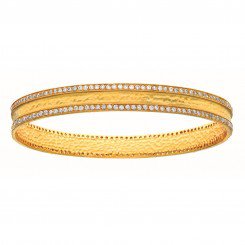 Silver Yellow tone Bangle Studded with Double Row White Cubic Zirconia