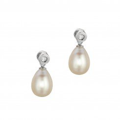 Silver with Rhodium Finish Shiny White Pearl Fancy Cubic Zirconia Earring