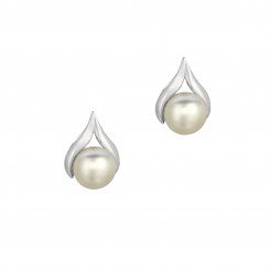 Silver with Rhodium Finish Shiny Open Centered Tear Drop 7.0mm White Pearl Fancy Earring