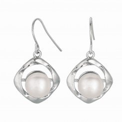 Silver with Rhodium Finish Shiny 8.8mm White Pearl Twisted Dangle Earring