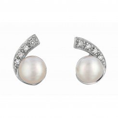 Silver with Rhodium Finish Shiny White Pearl Cubic Zirconic C Type Earring