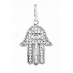 Silver with Rhodium Finish Shiny Hand of fatima hamsa Pendant with White Cubic Zirconia