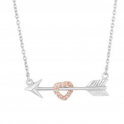 Silver Rhodium with Rose Finish White Cubic Zirconia Arrow Thru Rose Heart