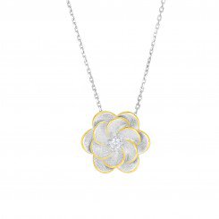 Silver with Rhodium & Yellow Finish matt & Shiny flower with CZ on diamond cut chain