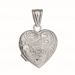Silver Locket with Rhodium Finish 20mm Heart with Busy Vine Line Pattern