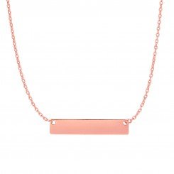 14k Pink Gold Horizontal Square Tube Bar On Oval Link Necklace with Spring Ring Clasp