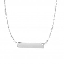 14k White Gold Horizontal Square Tube Bar On Oval Link Necklace with Spring Ring Clasp