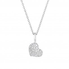 14kt White Gold and .10ct Diamonds Shiny small heart on cable link chain.