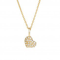 14kt Yellow Gold and .10ct Diamonds Shiny small heart on 16" cable link chain.