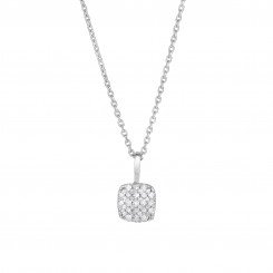 14kt White Gold and .10ct Diamonds Shiny Small Square Pendant on 16" White Gold Round Cable Chain