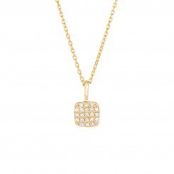 14kt Yellow Gold and .10ct Diamonds Shiny Small Square Pendant on 16" White Gold Round Cable Chain