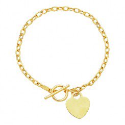 14kt Yellow Gold Oval Chain Link necklace with Heart & Toggle Lock.