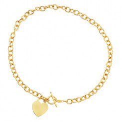 14kt Yellow Gold Diamond Cut Round Chain Link Necklace with Heart & Toggle Lock