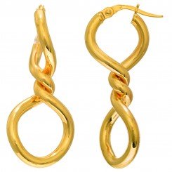 14kt Yellow Gold 34.9x15.3mm Shiny 2-Circle Center Twist Hoop Type Earring