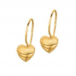 14K Yellow Gold Shiny Small Puff Heart Leverback Earring