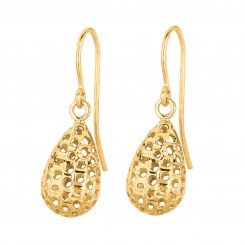 14K Yellow Gold Shiny Small Meshed Teardrop Shape Drop Earring