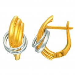14kt Yellow & White Gold 9.3x17.7mm Shiny 3-Row Frenchback Earring Thru 2-White Ring