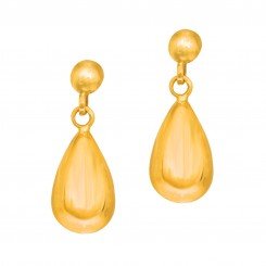 14kt Yellow Gold 7.4x20.0mm Shiny Puffed Teardrop Earring On Post with Butterfly Clasp