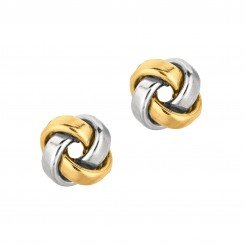 14kt two tone Yellow & White Gold Shiny One Row Square Tube Love Knot Earring