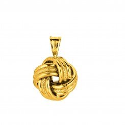 14K Yellow Gold 3 Row Love Knot Pendant with Shiny Textured Cable Link Chain