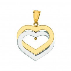 14K Yellow and white Gold 2 Open Heart Two Tone Pendant on yellow gold Shiny Box Chain