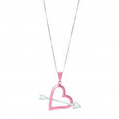 14kt Rose & Yellow Gold Shiny White Arrow Thru Rose Open Heart Pendant on 14k White Gold chain