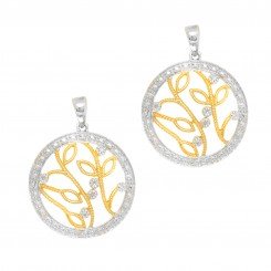 Sterling Silver with Yellow Finish Leaf Branch Pattern Round Drop Earring with 0.08ct Diamond