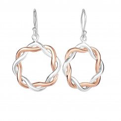 Sterling Silver & Rose Finish Braided Open Circle 2-Tone Drop Earrings
