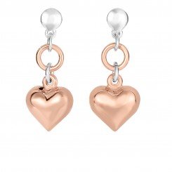 Sterling Silver with Rose Finish Shiny Puff Heart Drop Earring with Butterfly Clasp