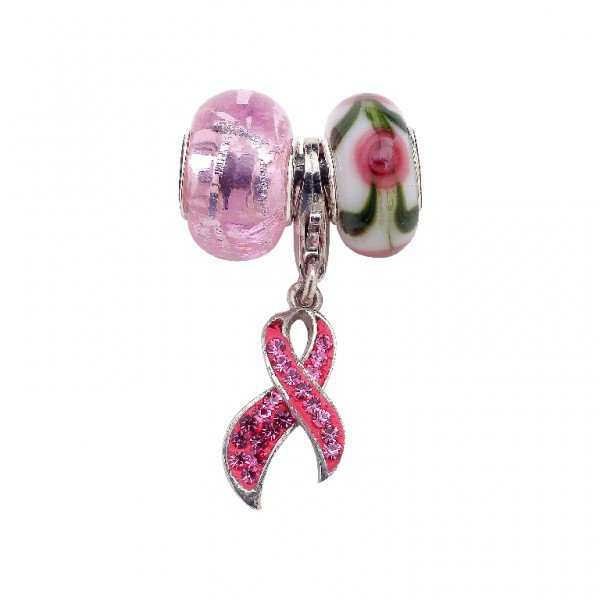 Personality jewelry collection three peice beads with cancer ribbon charm
