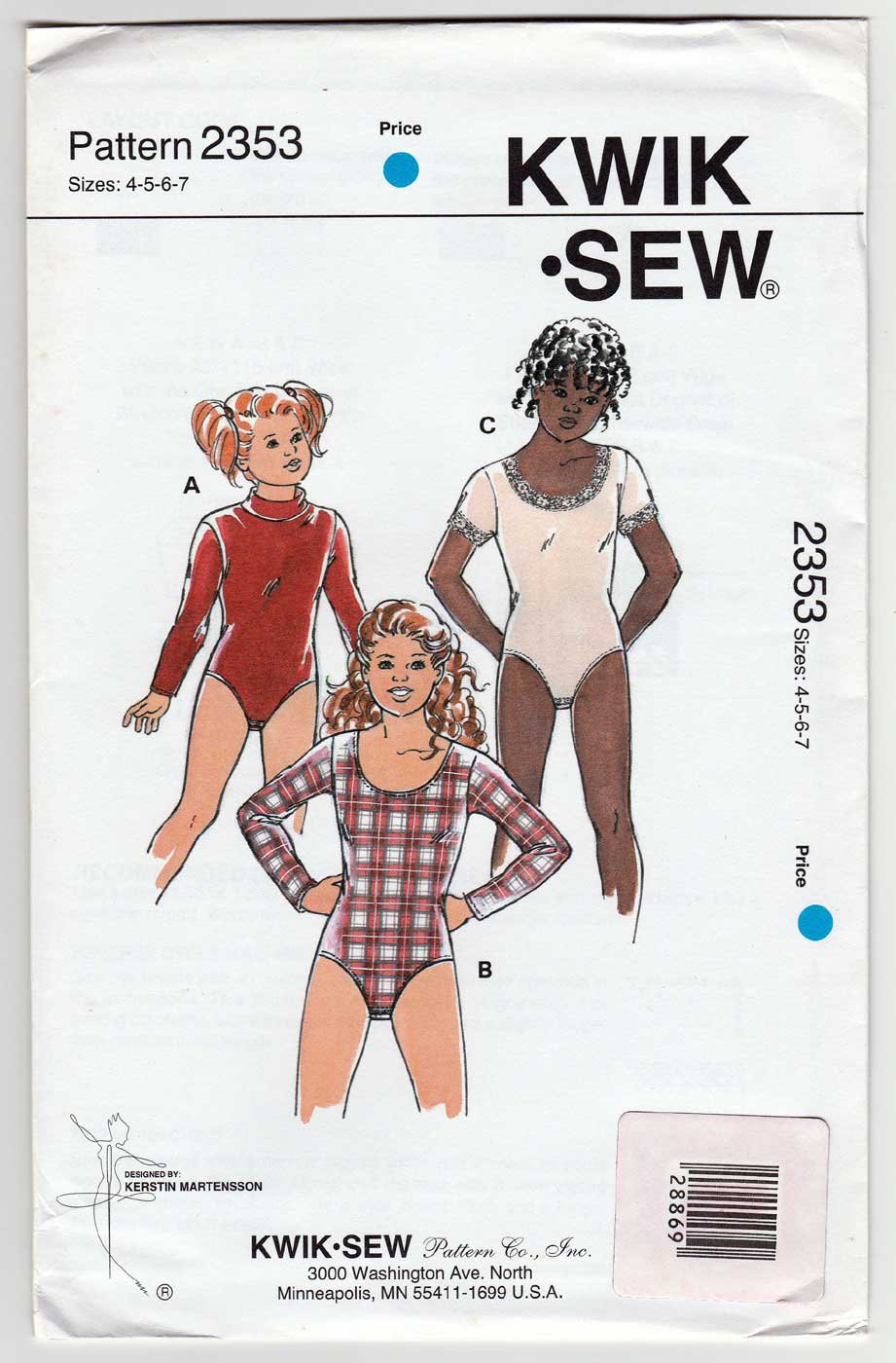 Girl S Bodysuit Sewing Pattern Size Uncut Kwik Sew