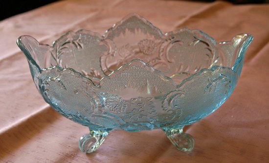 Ice Blue Pressed Glass Bowl