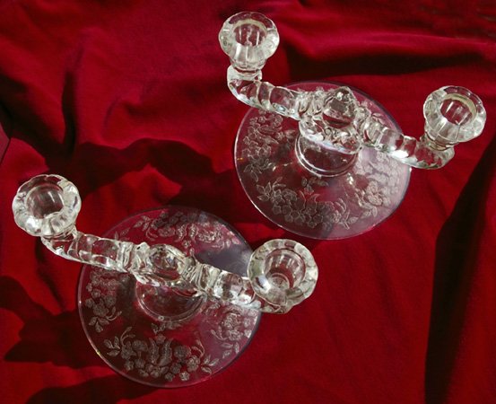 New Martinsville Double Crystal Candle Holders