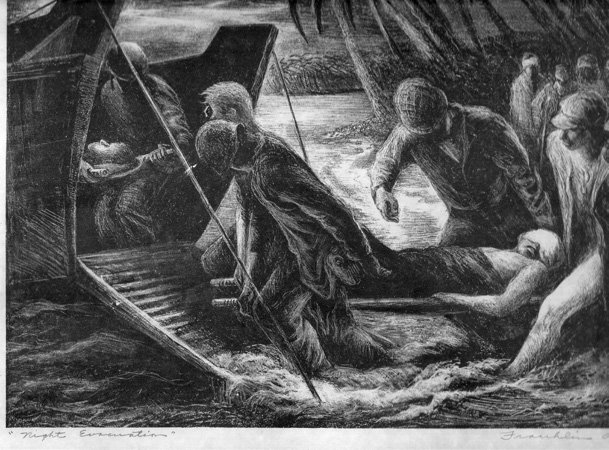 Franklin Boggs "Night Evacuation" Art Lithograph