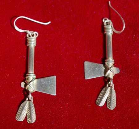 Sterling Silver Feather Hatchet Axe Earrings