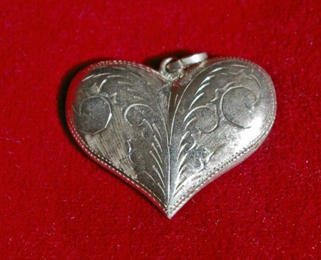 Large Sterling Silver Etched Heart Pendant