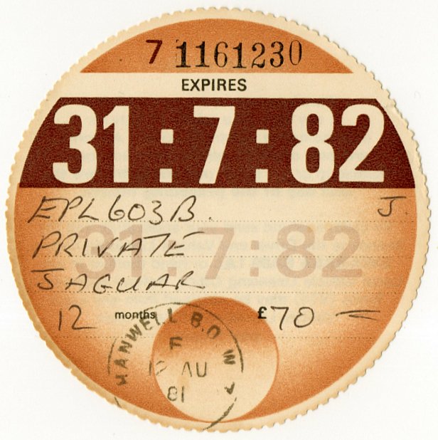 (I.B) GB Revenue : Car Tax Disc (Jaguar 1982)