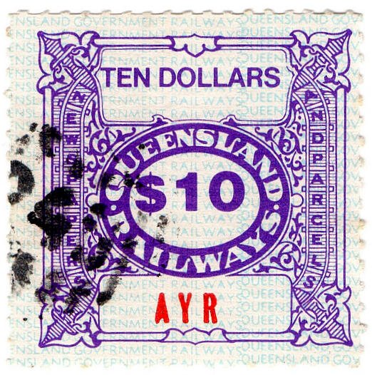 (I.B) Australia - Queensland Railways : Parcel $10 (Ayr)