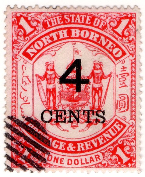 (I.B) British North Borneo Postal : State 4c on $1 OP
