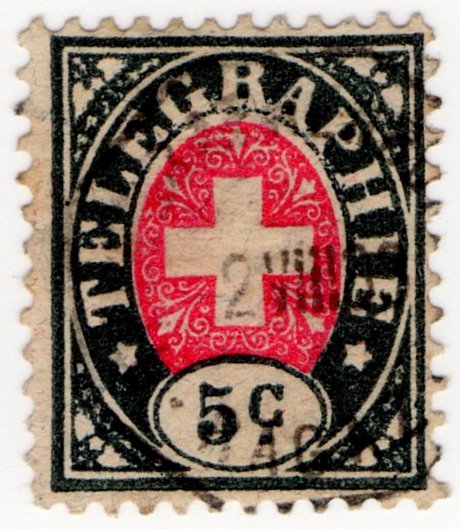 (I.B) Switzerland Telegraphs : 5c Black & Pink (1881)